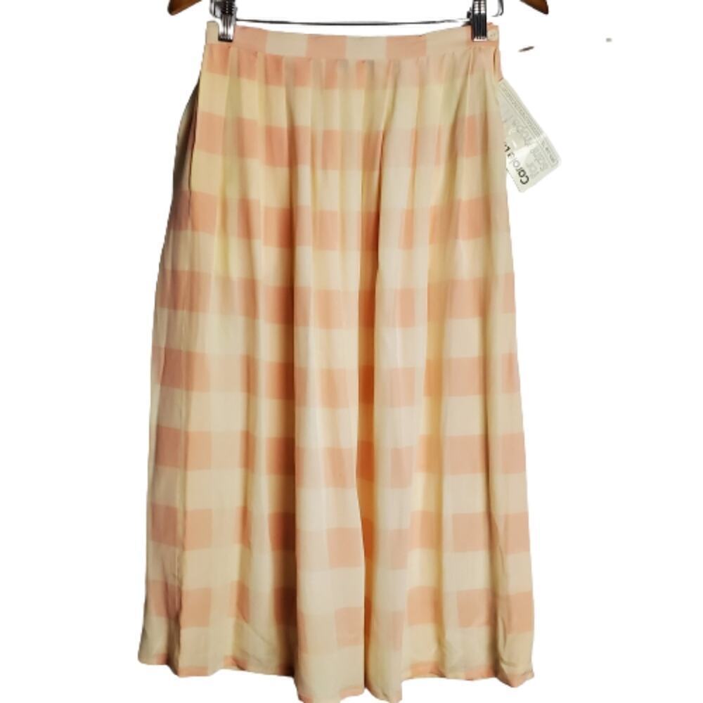 Vintage Carole Little Plaid Skirt Women Size 2 Silk Pink Pleated Preppy Academia